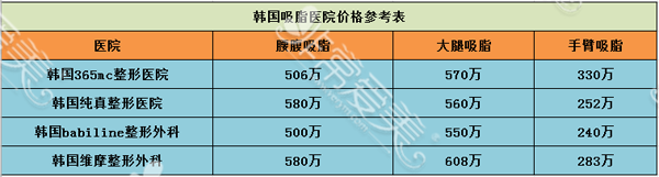 韩国吸脂价格参考表 韩国吸脂价格参考表