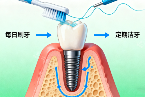 清洁种植牙卡通图