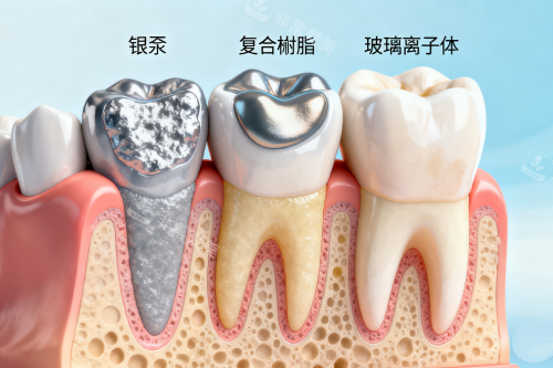 各类型补牙材料卡通图