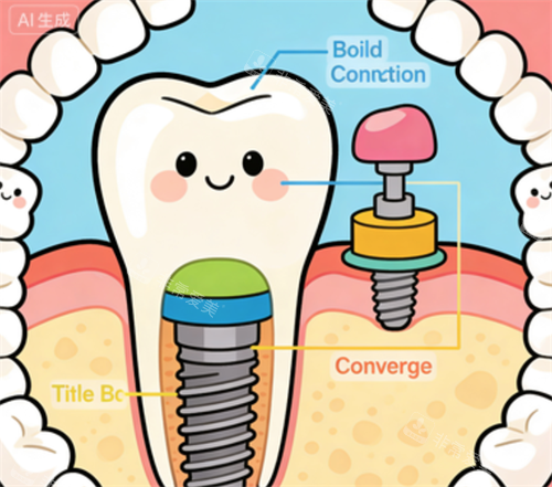 种植牙的组成动漫图