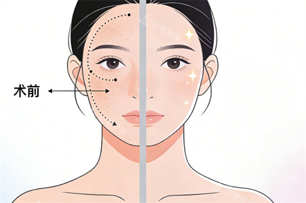 光子嫩肤操作前后示意图、