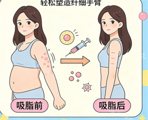 手臂吸脂前后的对比