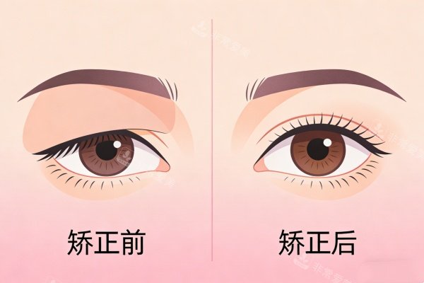 上睑下垂矫正前后对比展示图