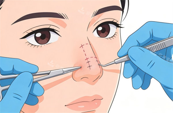 隆鼻手术卡通示意图