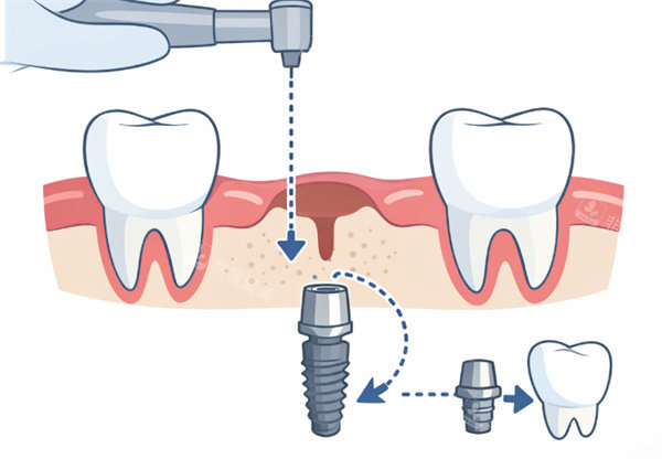 种植牙操作过程卡通图