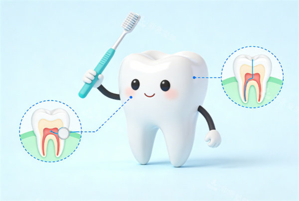 清洁牙齿卡通示意图