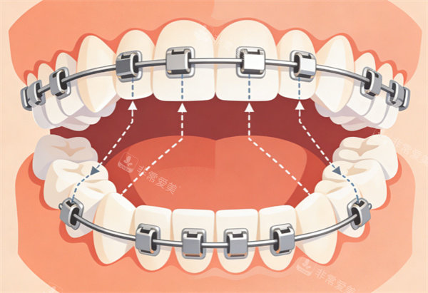 金属矫正牙齿治疗示意图