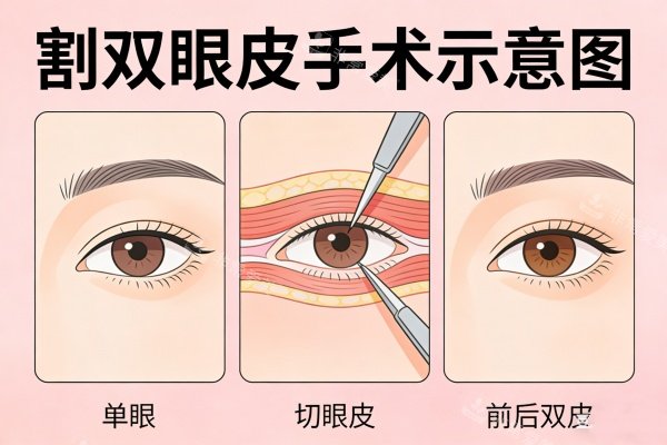 割雙眼皮手術(shù)示意圖展示