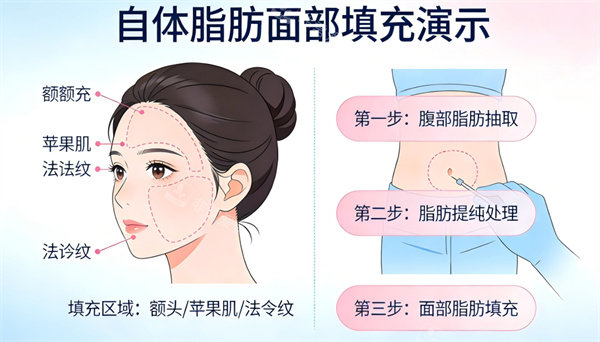 自體脂肪填充步驟卡通圖