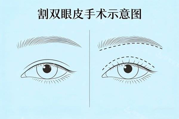 割雙眼皮手術(shù)示意圖