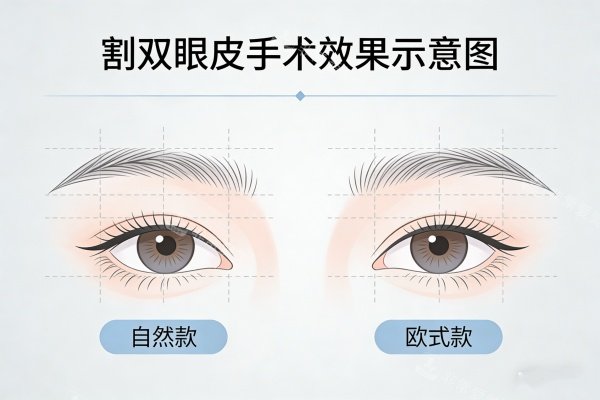 割双眼皮前后示意图
