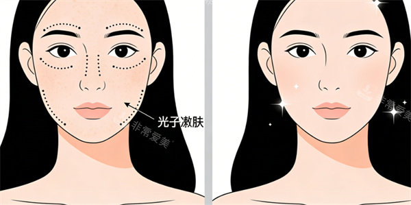光子嫩肤操作前后对比示意图