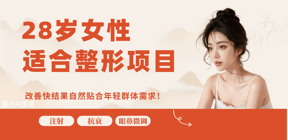 28岁女性适合做的整形项目:注射抗衰|眼鼻微调等很适配，改善快结果自然贴合年轻群体需求！