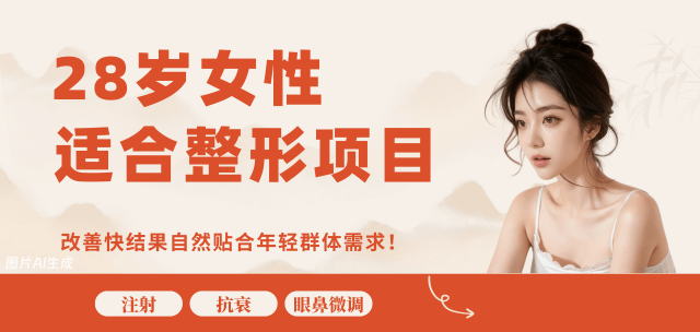 28岁女性适合做的整形项目:注射抗衰|眼鼻微调等很适配，改善快结果自然贴合年轻群体需求！