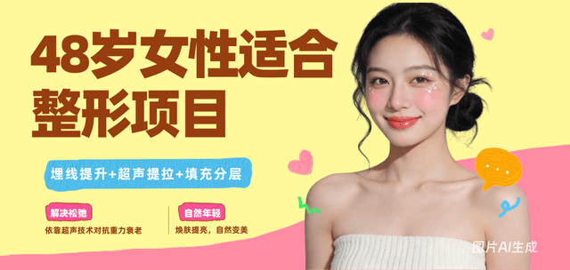 48岁女性适合做的整形项目：埋线提升+超声提拉+填充分层，解决松弛/法令纹/颈纹，自然显年轻