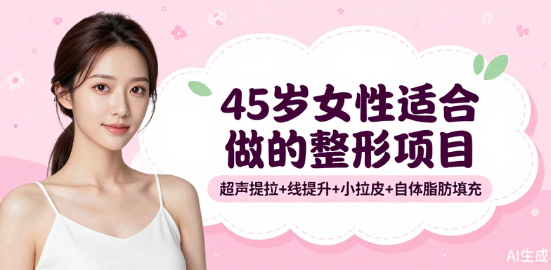 45岁女性适合做的整形项目：超声提拉+线提升+小拉皮+自体脂肪填充|重塑轮廓重返年轻