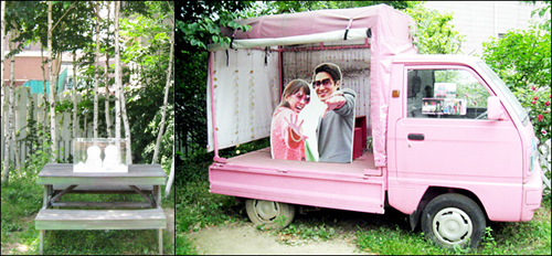 韩国Four Seasons House长椅和粉红车
