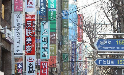 韩国狎鸥亭出站口整容一条街