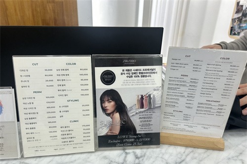 韩国圣水lowe hair理发店前台价格展示 韩国圣水lowe hair理发店前台价格展示