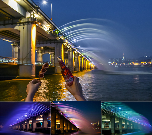 韩国盘浦大桥月光彩虹喷泉、啤酒