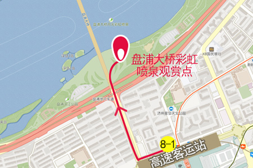 韩国盘浦大桥月光彩虹喷泉交通路线地图