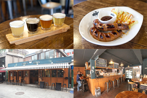 韩国“CRAFT HAN'S”精酿啤酒馆店门、店内环境、啤酒和香肠