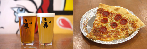 韩国“The Booth”啤酒馆啤酒和意大利辣香肠比萨
