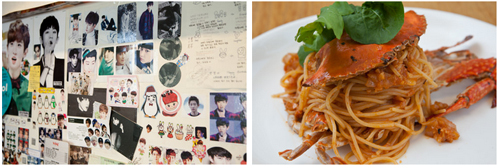 韩国EXO灿烈妈妈经营的Viva Polo 果实店意大利餐厅明星照片墙和意大利面