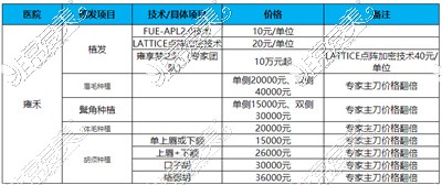 雍禾植发价格表参考