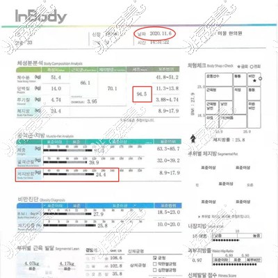 服用韩国美尔韩方医院减肥丸两个月体重体脂数据图