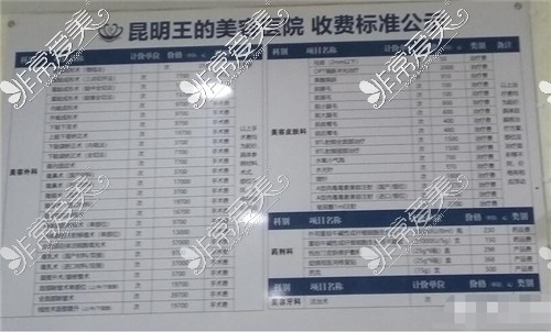 云南昆明王的美容医院收费标准一览表