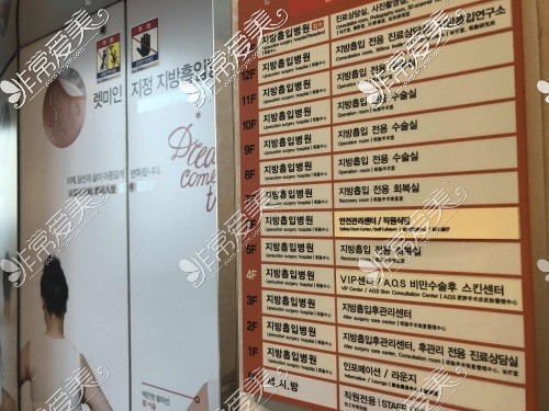 韩国365mc吸脂医院楼层指示牌