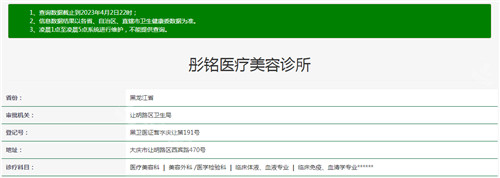 大庆彤铭医疗美容资质查询结果