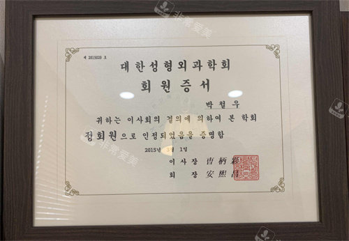 韩国优雅人整形医院获奖认证图