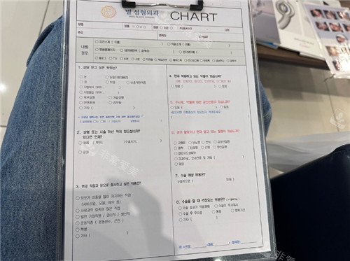 韓國星整形外科面診表 韓國星整形外科面診表