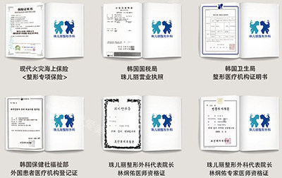 韩国珠儿丽整形外科医师资格证展示照片