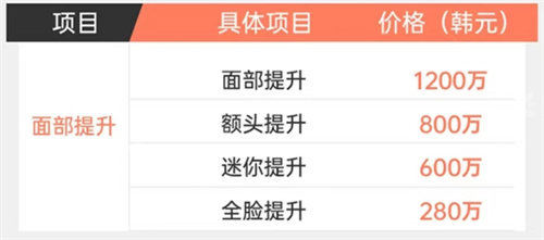 韓國美舒雅整形外科面部提升價格 韓國美舒雅整形外科面部提升價格