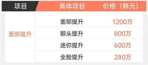 韩国美舒雅整形外科面部提升价格