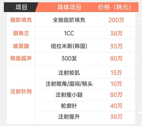 韩国美舒雅整形外科填充注射价格