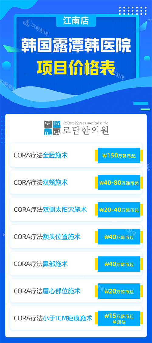 韓國(guó)露潭韓醫(yī)院（江南店）CORA療法價(jià)格明細(xì)表