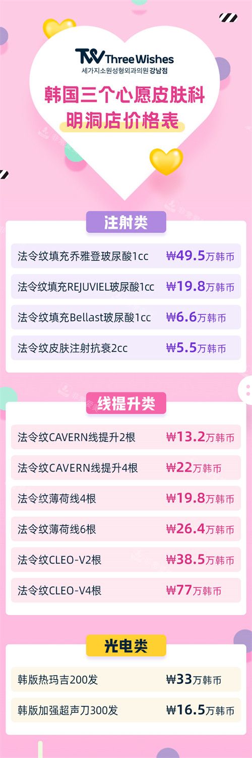 韓國三個心愿明洞店價格表 韓國三個心愿明洞店價格表