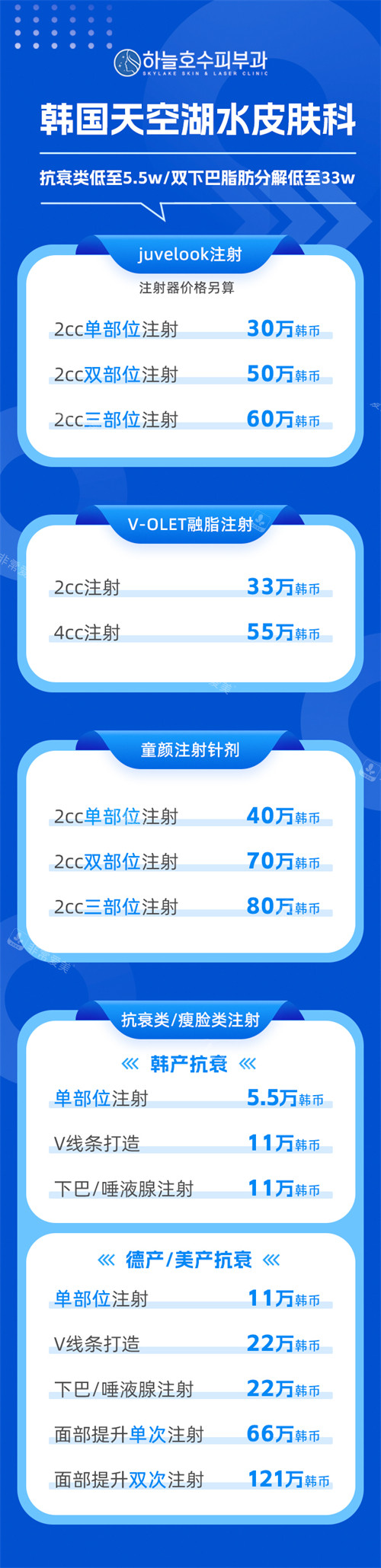 韩国天空湖水皮肤科价格表 韩国天空湖水皮肤科价格表
