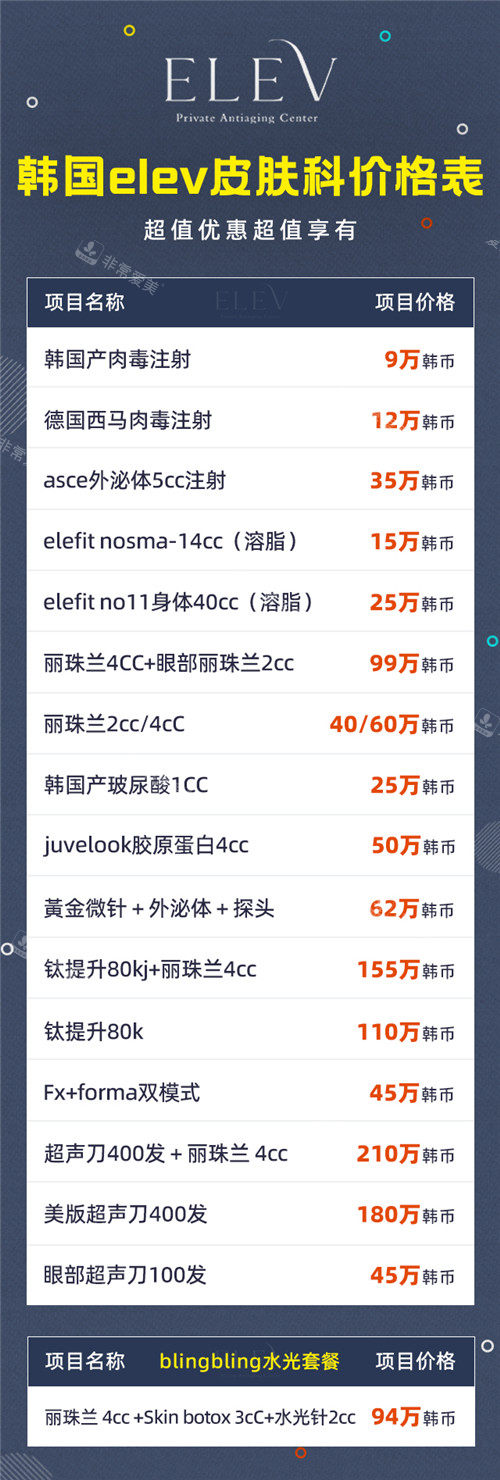 韩国elev皮肤科价格表 韩国elev皮肤科价格表