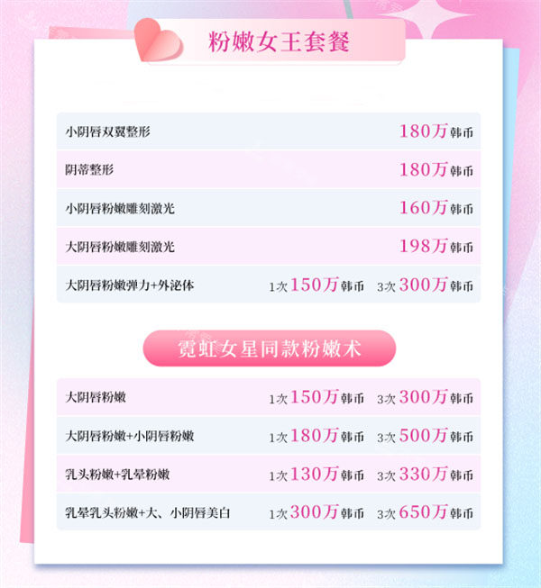 韓國千芊妍女性醫(yī)院縮陰及私處美白價格