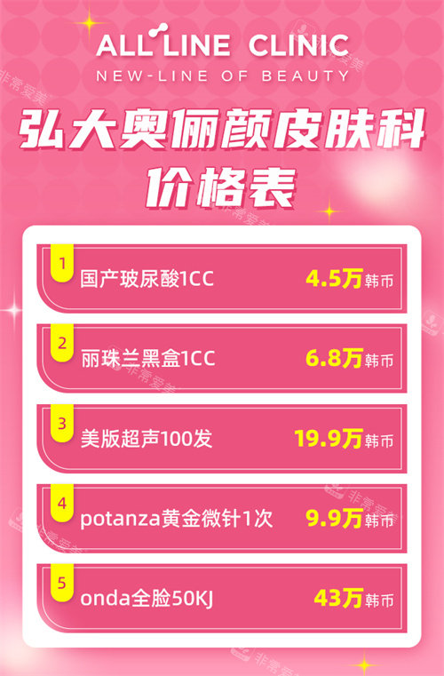 弘大奥俪颜皮肤科价格表