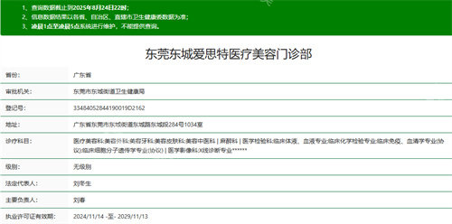 东莞爱思特医疗美容卫健委资质截图