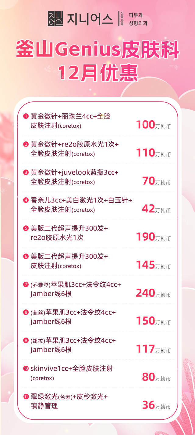 釜山genius皮膚科12月價(jià)格